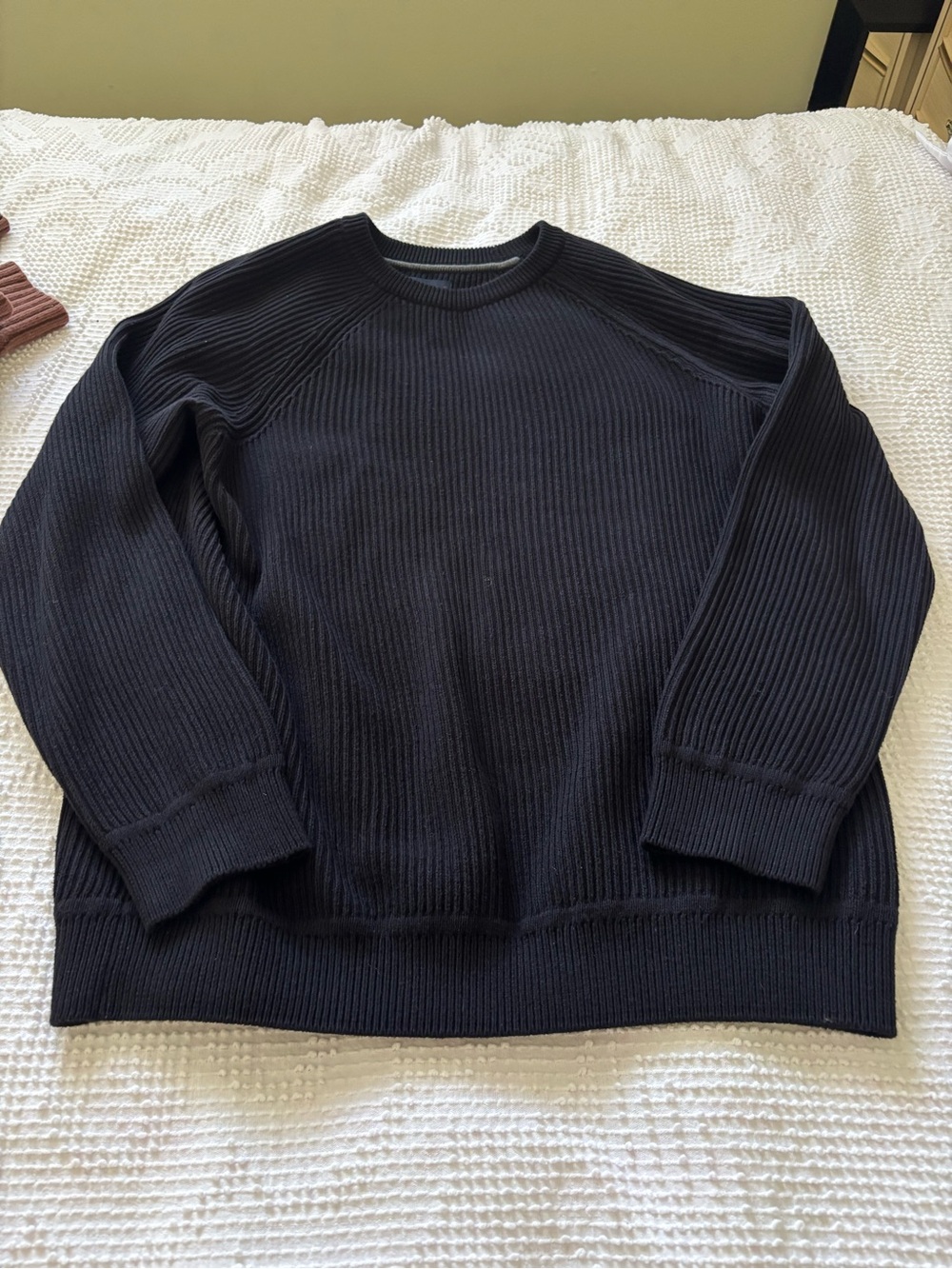 Denver Hayes Black 100% Cotton Ribbed Knit Crewneck Sweater XL